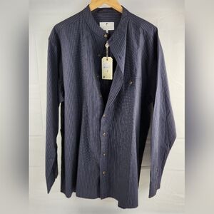 Lee Valley Ireland Shirt Mens 3XL Blue Long Sleeve Button Up Striped Band Collar